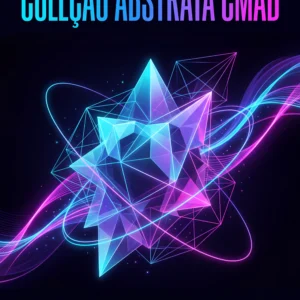 Capa da Coleção Abstrata CMAD — Volume 01, arte digital abstrata futurista em ciano, azul, violeta e magenta sobre fundo preto.